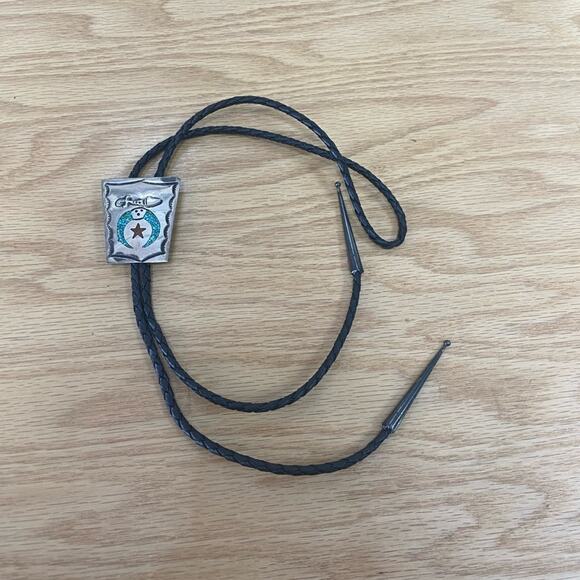 Vintage Navajo Sterling Silver Shriner Turquoise Inlay Bolo Tie - Picture 3 of 6